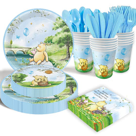 B4b3e Winnie Bear blue 9-inch plates for baby showers