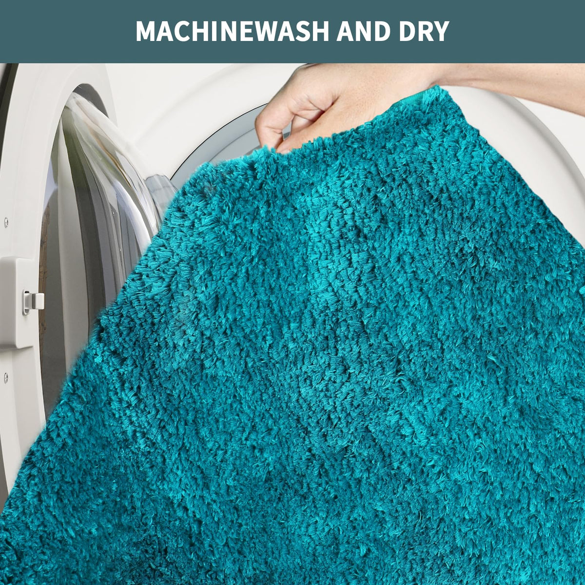 Baahrnom soft shag microfiber fibers provide cozy bathroom comfort.
