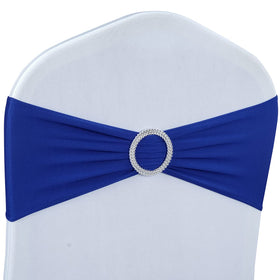 Babenest royal blue spandex chair sash, front view, adds elegant wedding appeal.