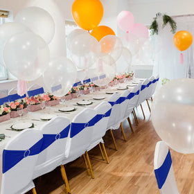 Babenest royal blue sash, side wrap, secure fit for banquet chairs.