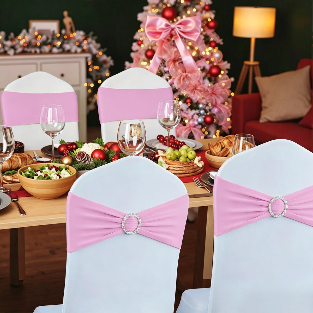 Babenest stretch chair bow pink buckle slider enhances ceremony seating