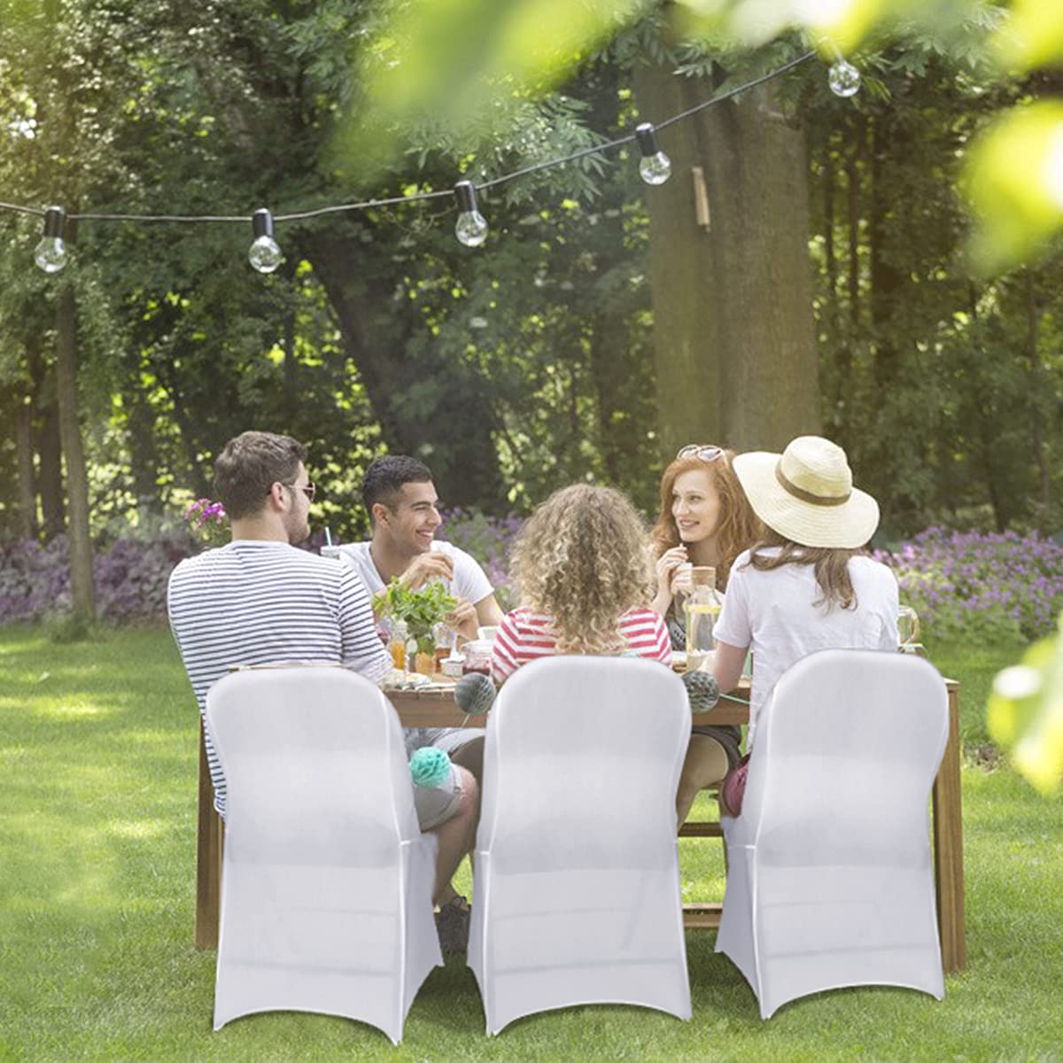 Versatile white cover suits weddings, holidays, and celebrations