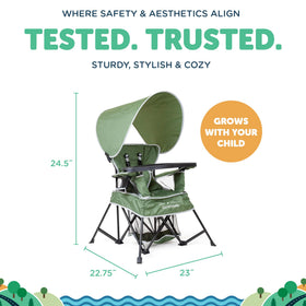 Removable snack tray on Baby Delight Venture chair for quick snacks.