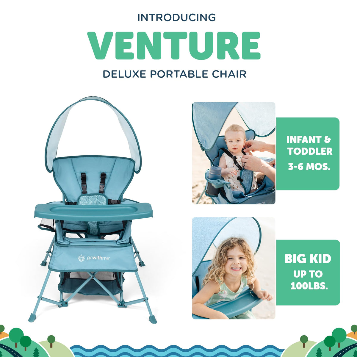 Baby Delight Go With Me Venture chair with sun canopy for outdoor shade.