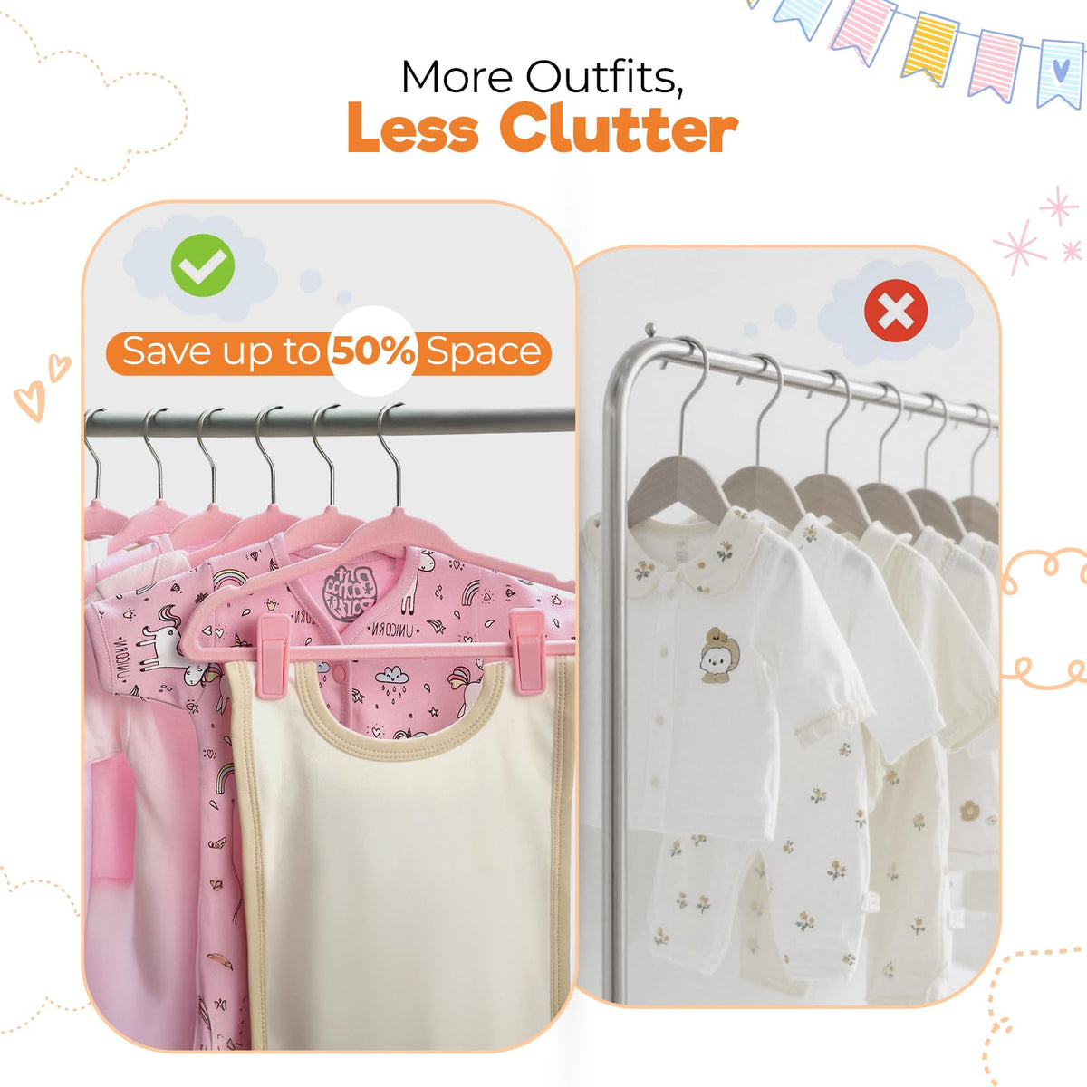 Babyrish 11-inch ultra-slim hangers save closet space for growing baby wardrobes
