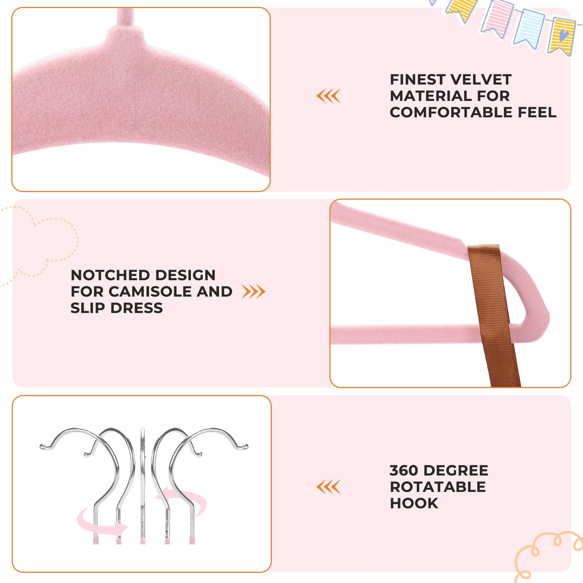 Babyrish swivel hooks rotate for easy access from any angle