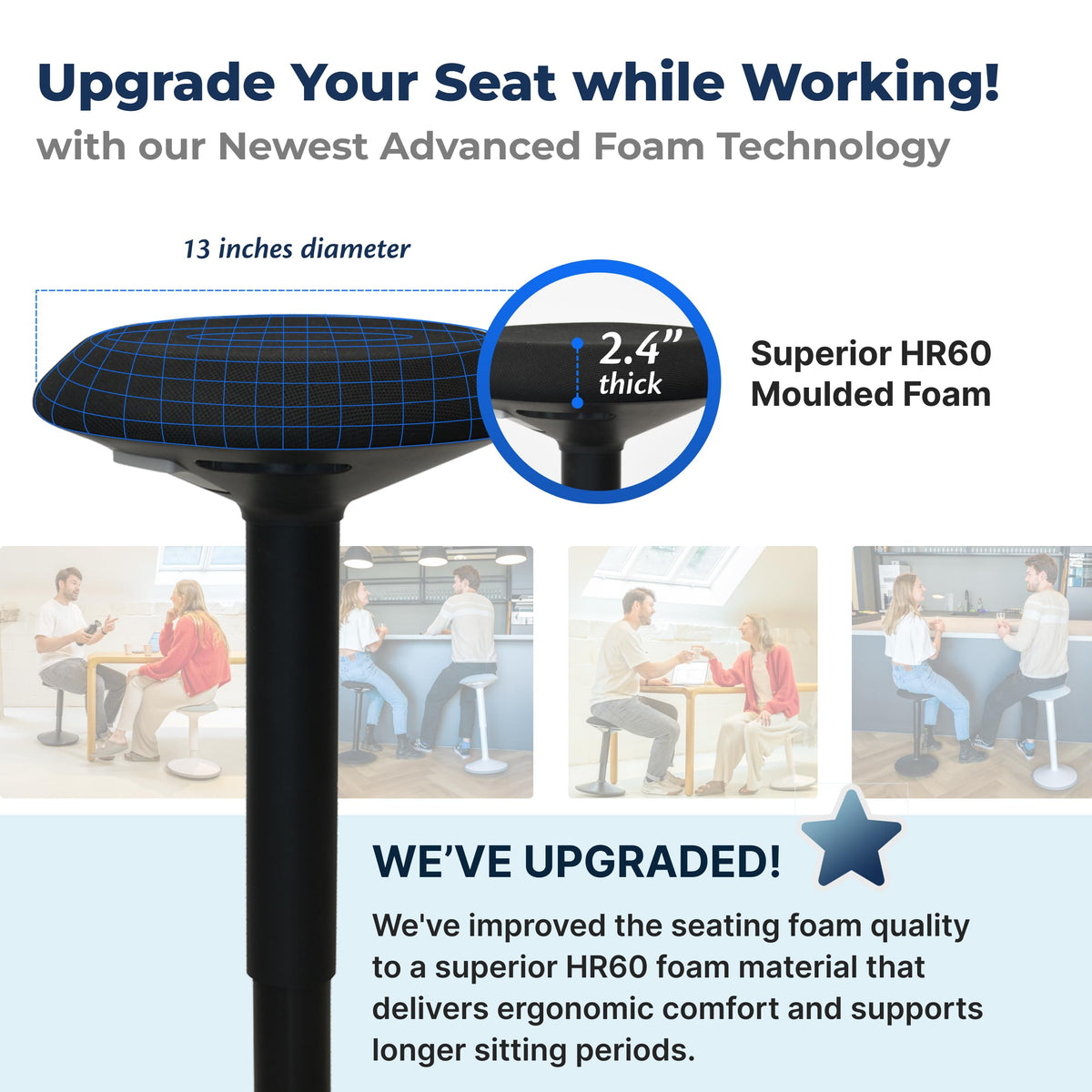 Backerz classroom-friendly stool supports active seating for students.