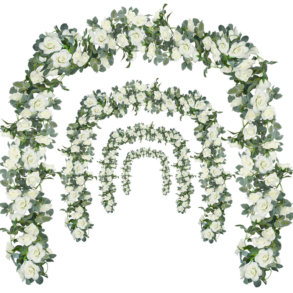 Bacucine flower garland rose vine white, 4-piece set, ideal for elegant wedding decor.
