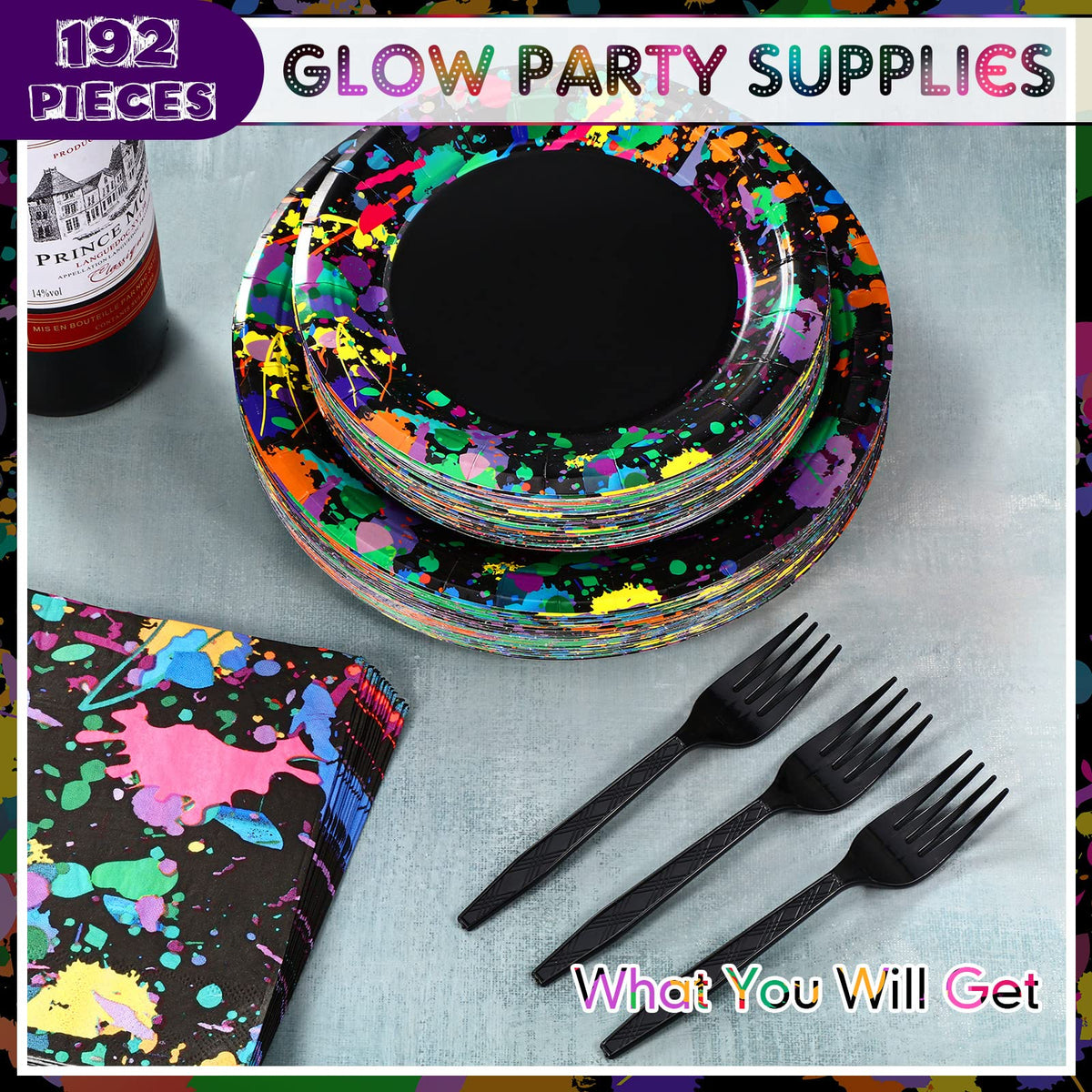 Baderke neon glow napkins, 6.5-inch, soft paper for quick cleanup.