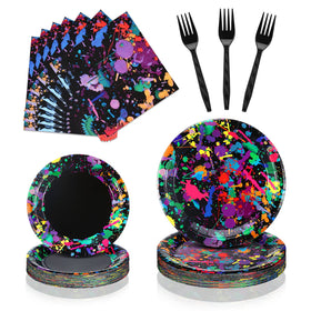 Baderke neon glow plates, 7-inch, vibrant graffiti design for lively dessert servings.