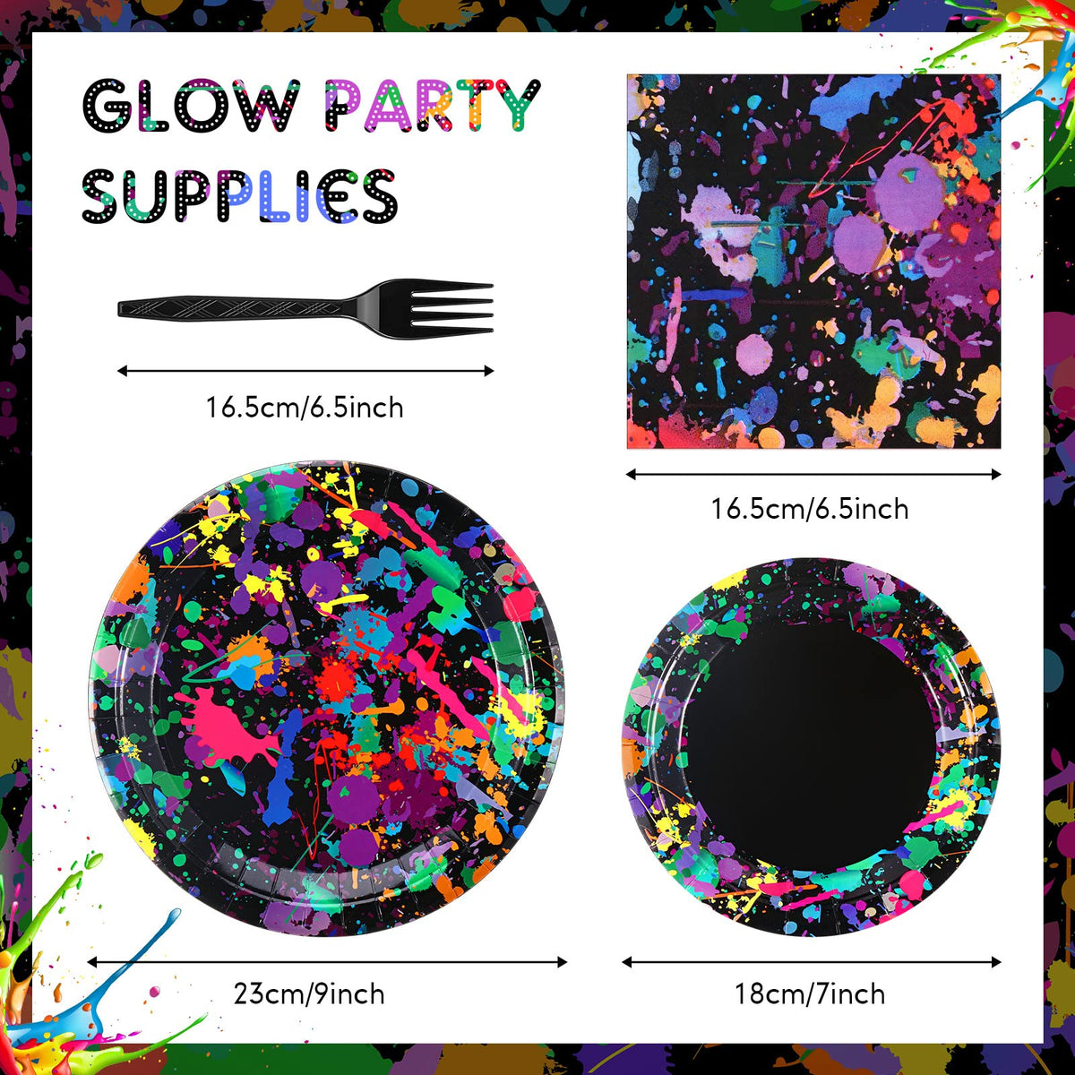 Baderke neon glow plates, 9-inch, bold colors for main courses at celebrations.