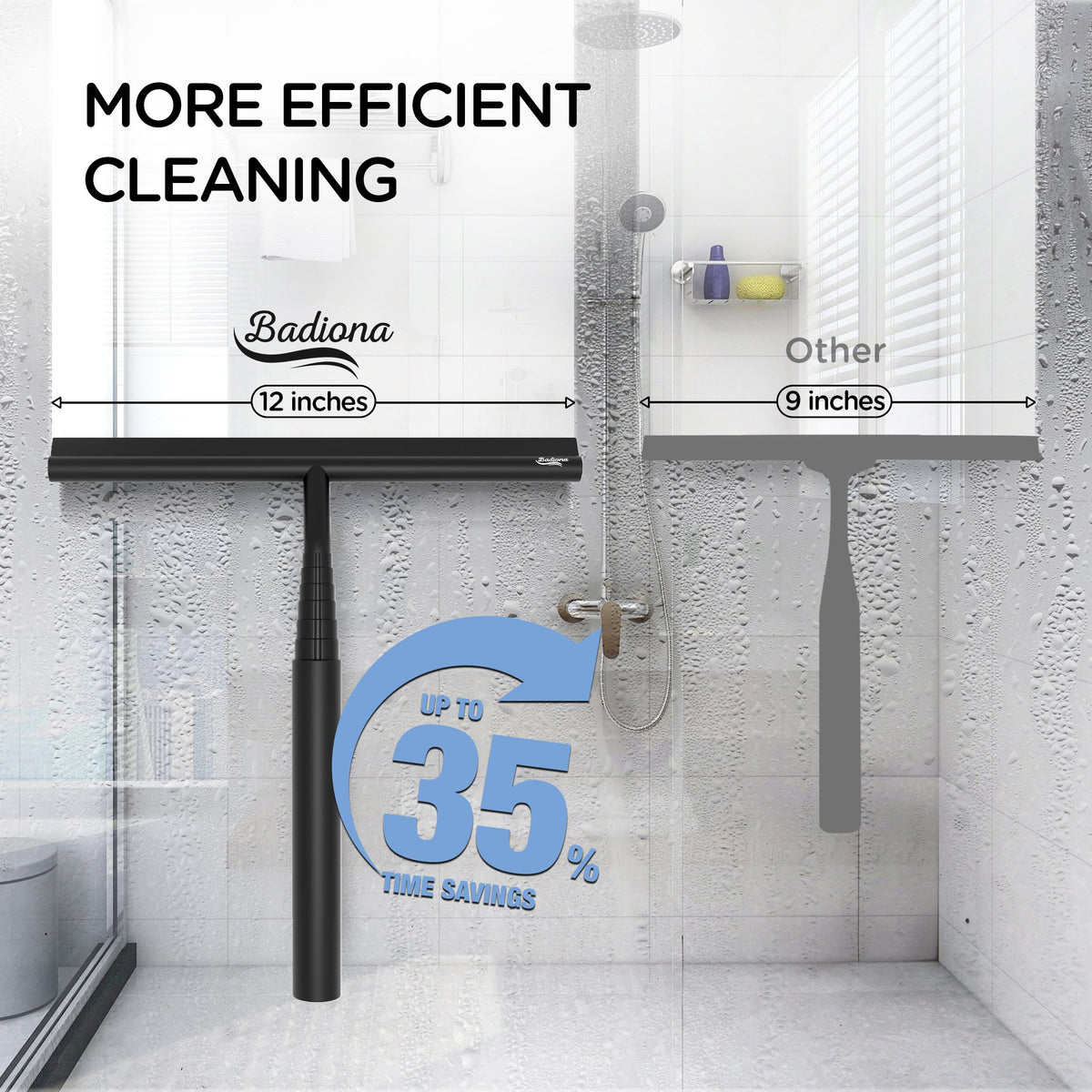 BADIONA long-handle squeegee offers a comfortable grip for thorough cleaning.