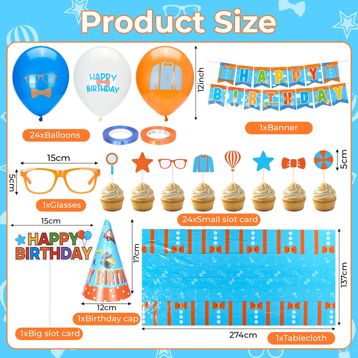 Bafeil blue-orange-white balloons for a bold birthday centerpiece
