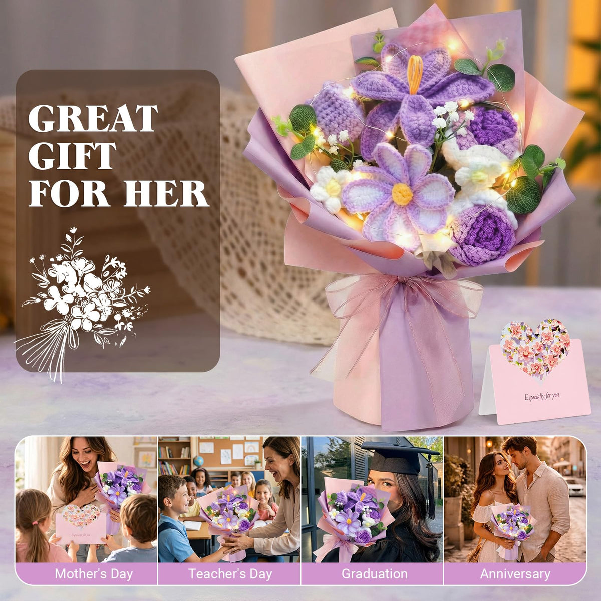 Bafeil crochet bouquet led lights: cozy ambient lighting option
