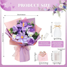 Bafeil crochet bouquet purple lilies: elegant display with warm glow