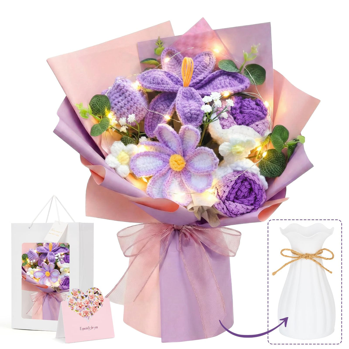 Bafeil crochet bouquet purple tulips: lifelike detail for a lasting gift