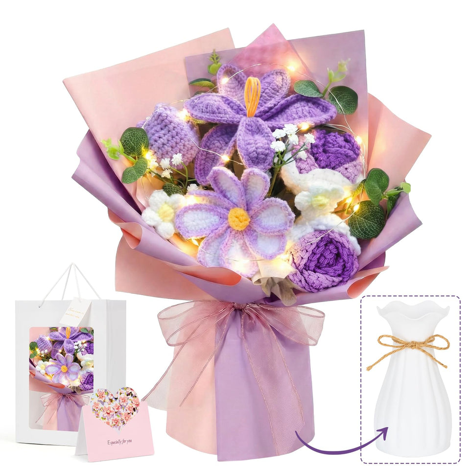 Bafeil crochet bouquet purple tulips: lifelike detail for a lasting gift