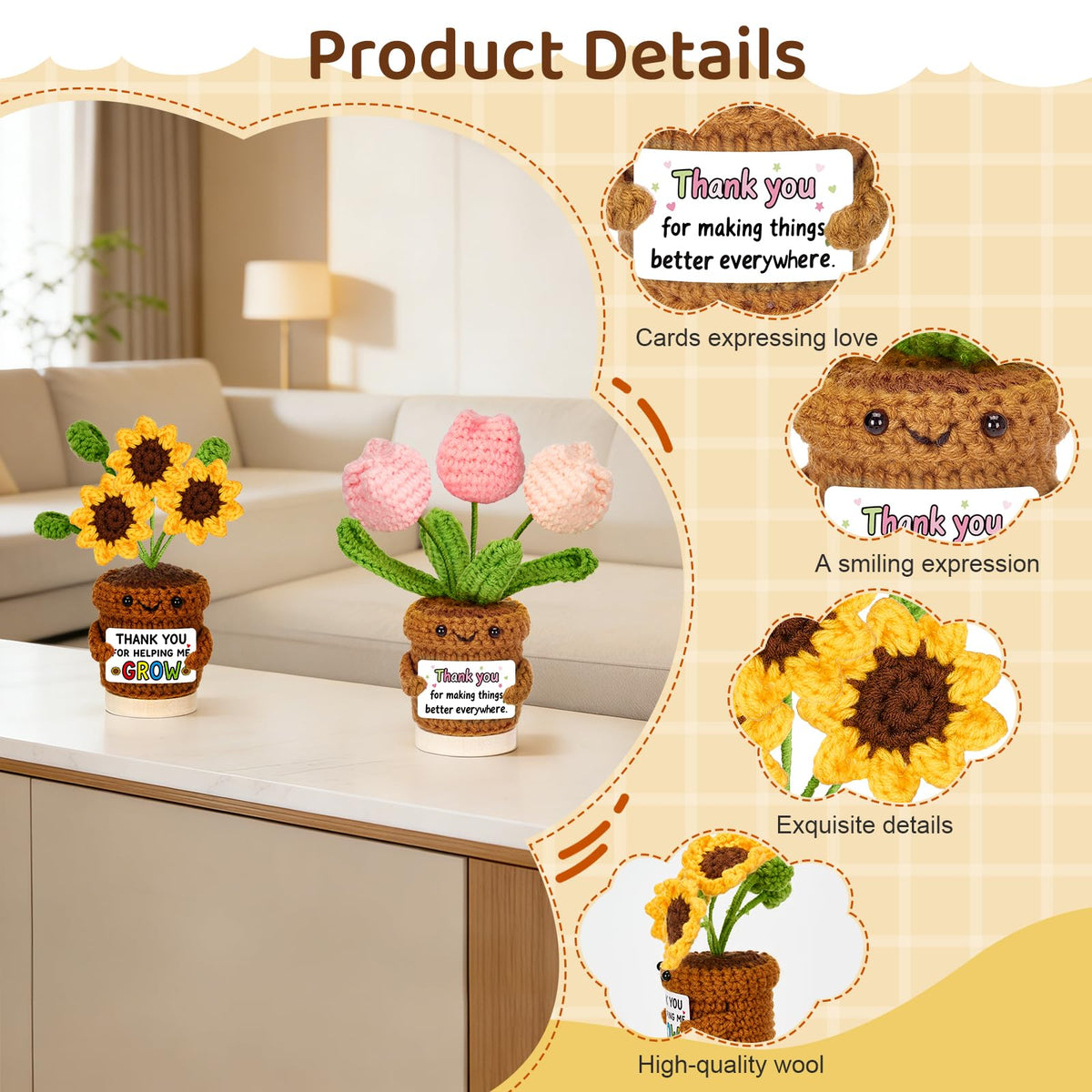 Bafeil heart crochet potted plant conveys warmth as decor.