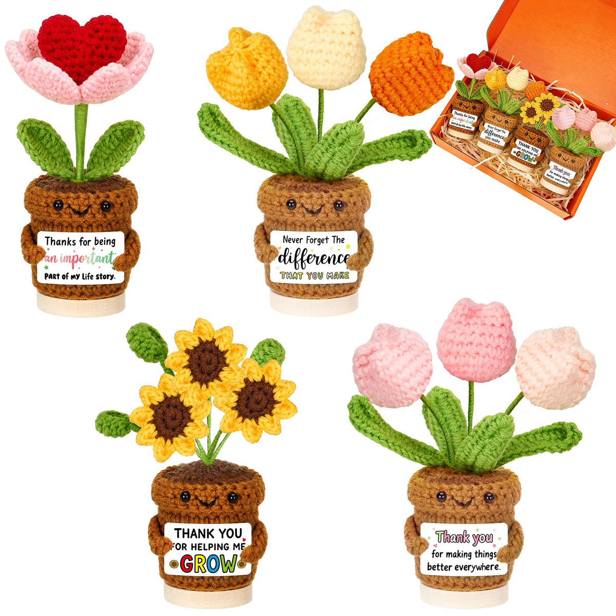 Bafeil sunflower crochet potted plant brightens desk decor.