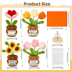 Bafeil tulip crochet potted plant adds vibrant color to shelves.