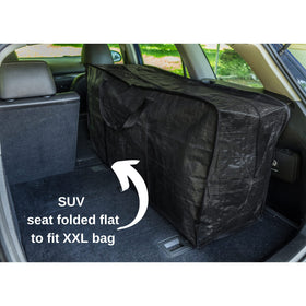 BAG-THAT! 68.5 gal XXL bag folds flat for compact storage.