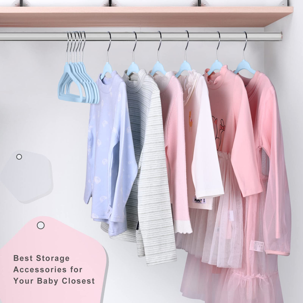 Bagail 50 pack velvet hangers provide organized storage for infants