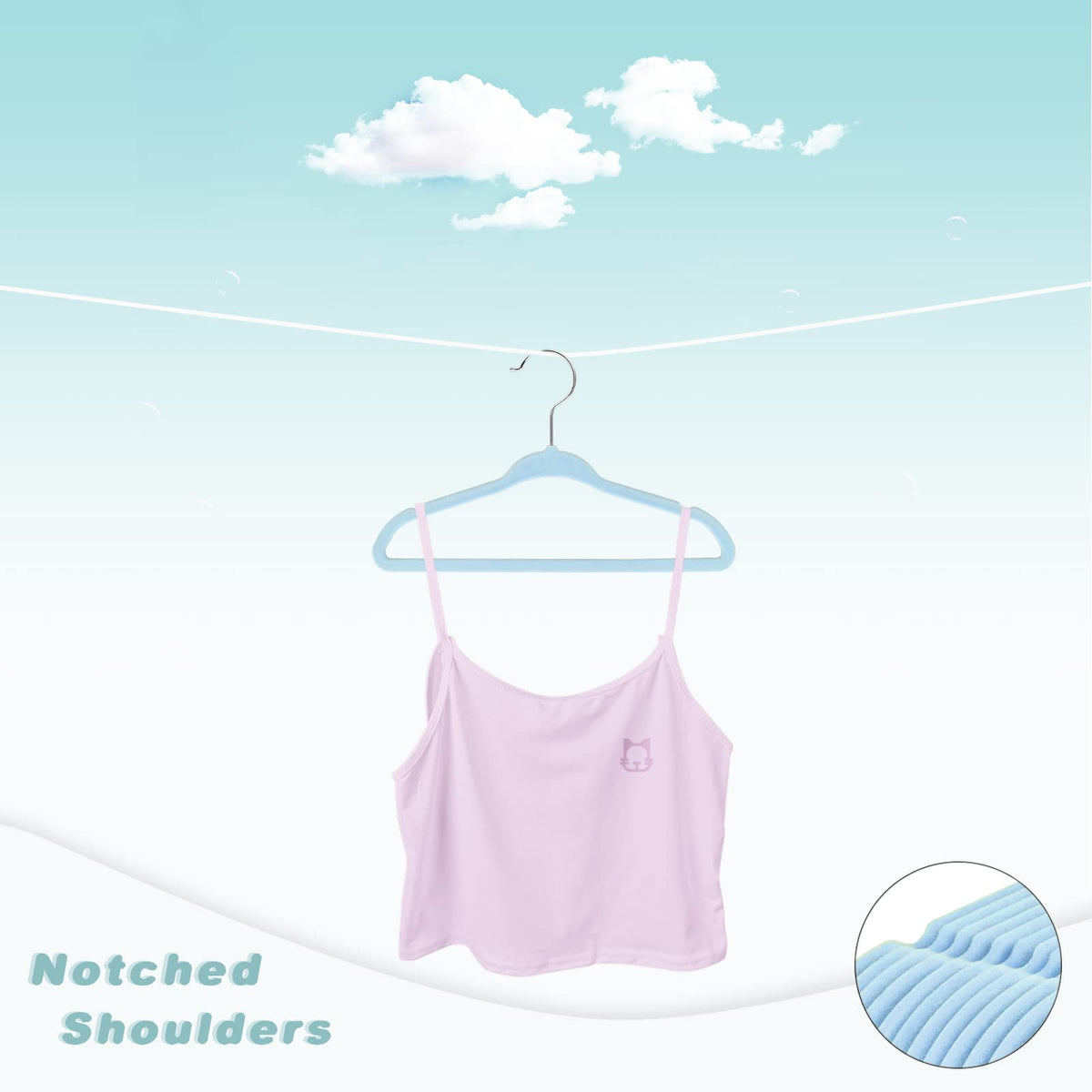 Bagail velvet hanger with rounded edge supports garment shape