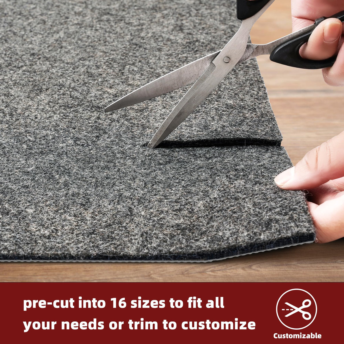 BAGAIL BASICS rug pad being cut to fit irregular rug shapes