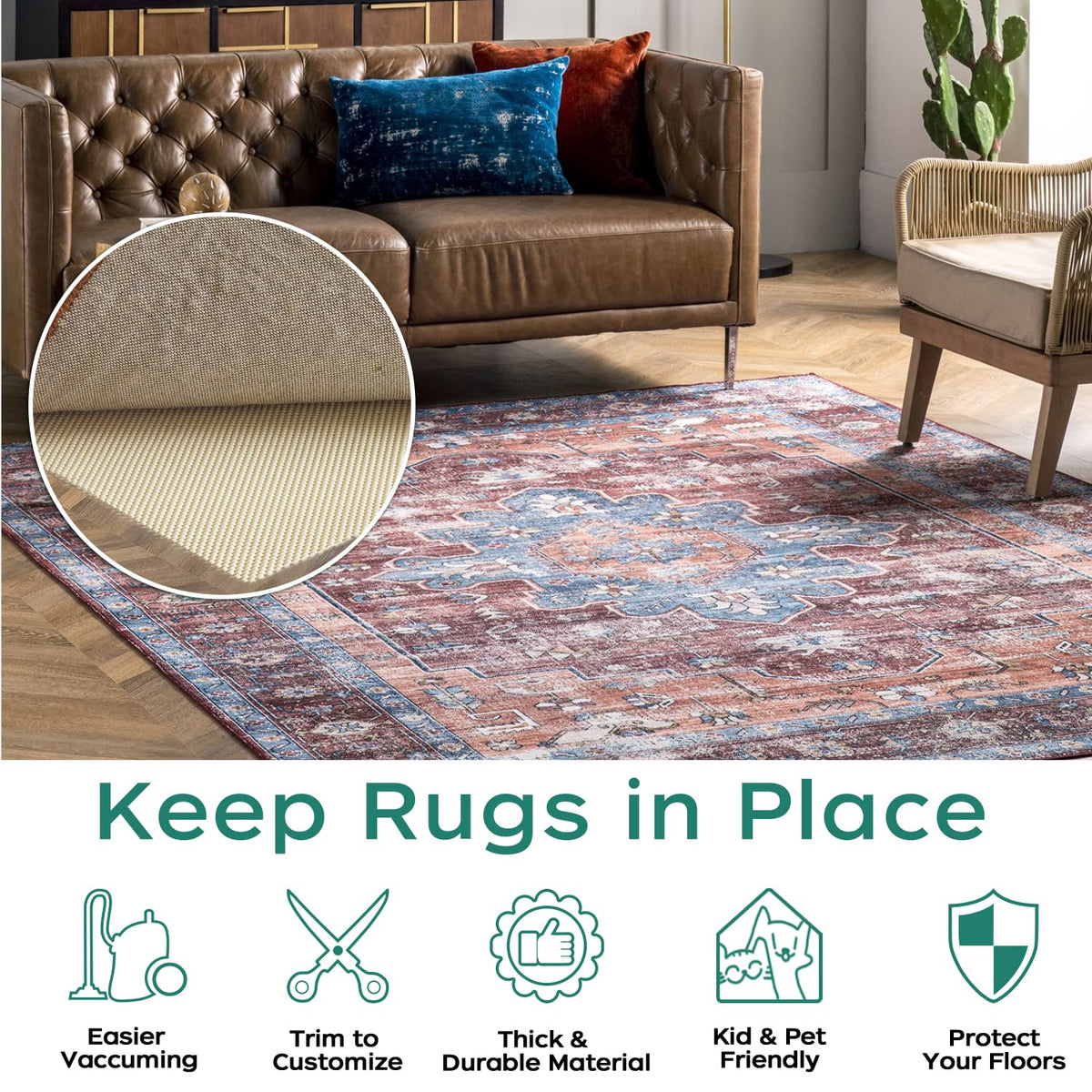 BAGAIL BASICS rug pad reduces wear and protects floors from scratches.