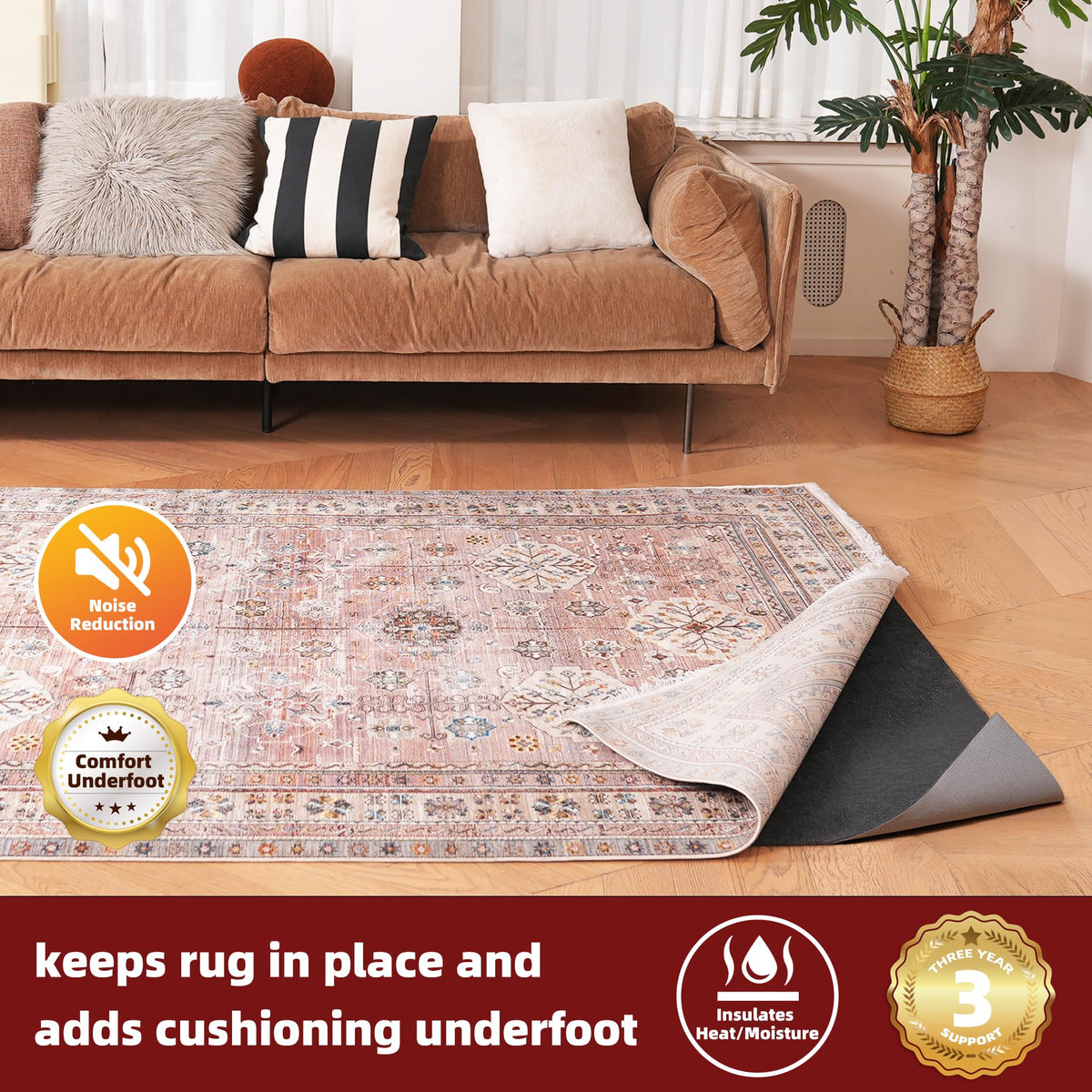 BAGAIL BASICS natural rubber backing grip showing anti-slip performance for high-traffic areas.
