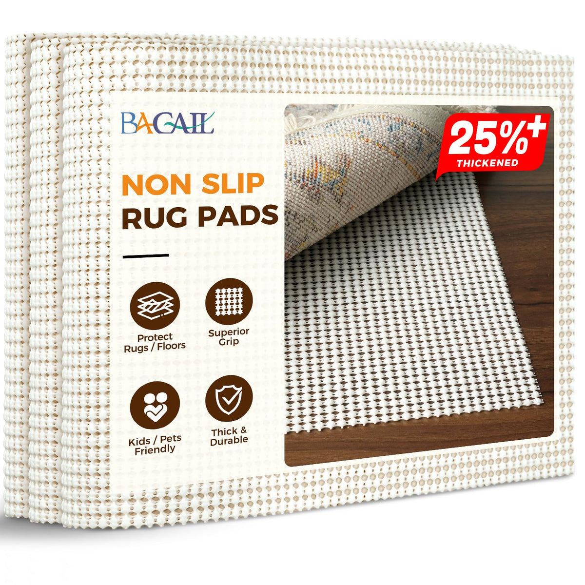BAGAIL BASICS rug pad gripper on hardwood floor provides secure grip for safety.