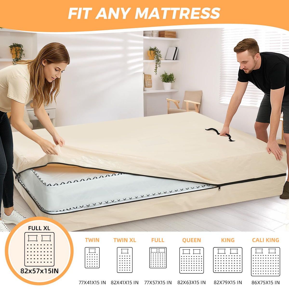 BAGAIL mattress bags with heavy-duty handles simplify lifting and carrying.