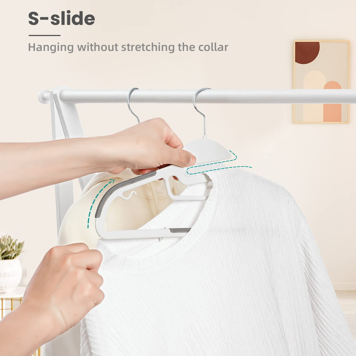 Bagail space-saving closet solution helps organize shirts and pants efficiently.