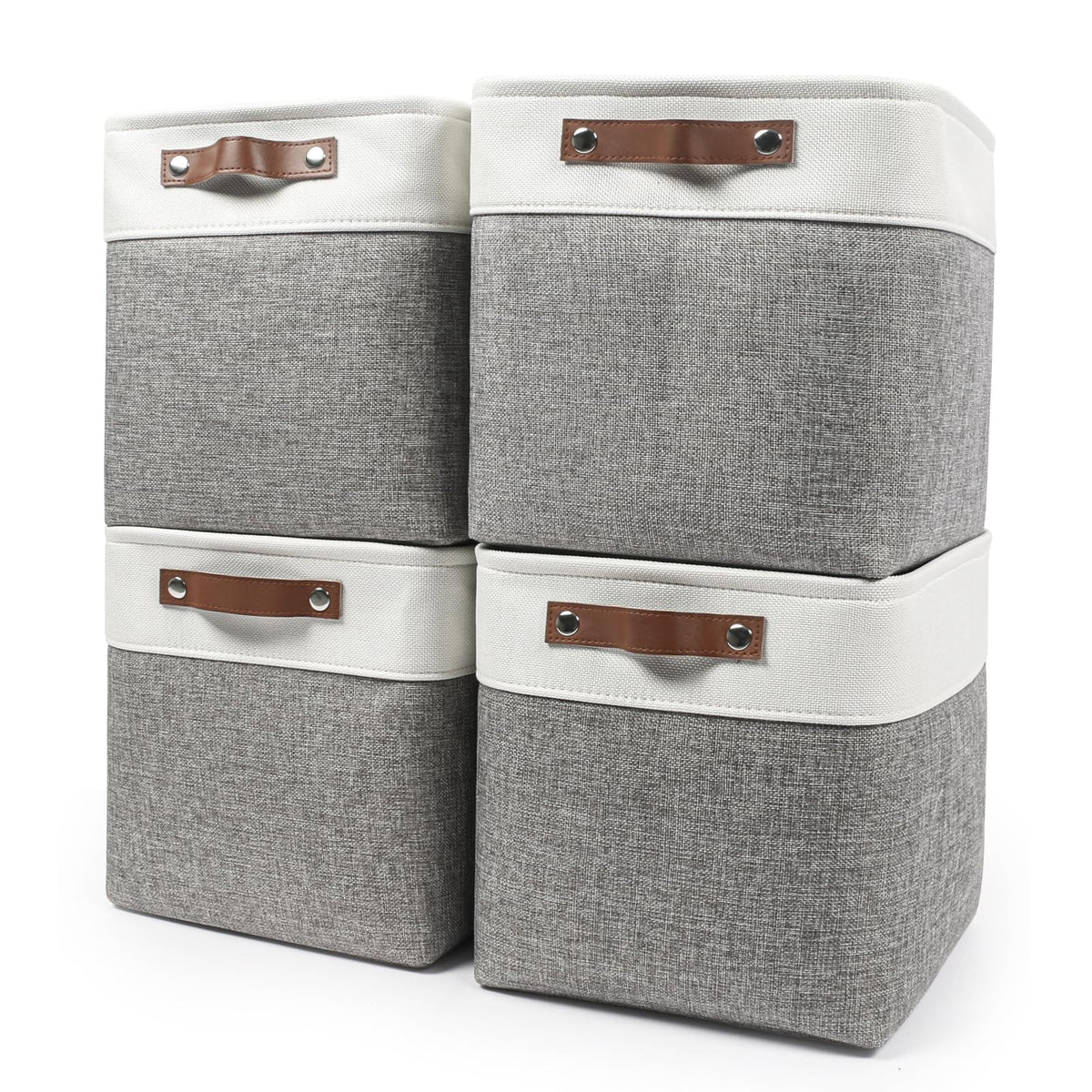 Bagnizer 13x13 cube storage bin in grey and white on shelf for organized living space