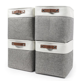 Bagnizer 13x13 cube storage bin in grey and white on shelf for organized living space