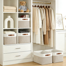 Bagnizer 3-pack fabric bins with lids shown in closet display.