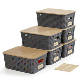 Bagnizer 6-pack stackable bin with bamboo lid for tidy pantry storage.