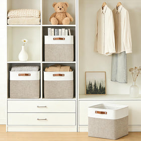 Bagnizer four-pack collapsible bins top view, space-saving shelf solution.