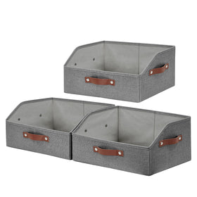 Bagnizer linen trapezoid storage bin gray front view for quick item recognition.