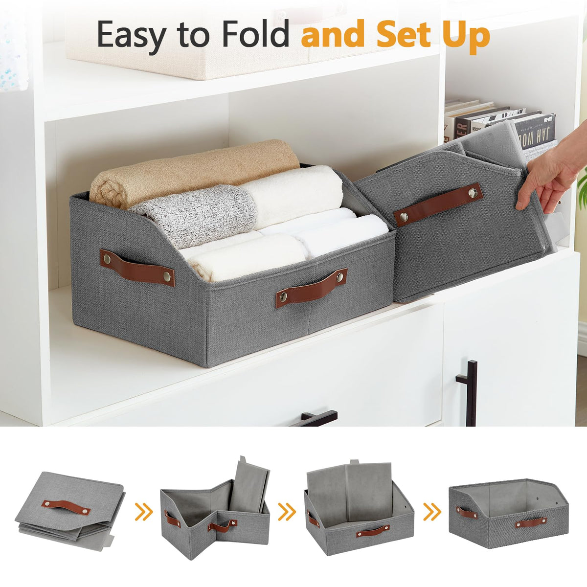 Bagnizer linen trapezoid bin gray inside space for towels or clothes.