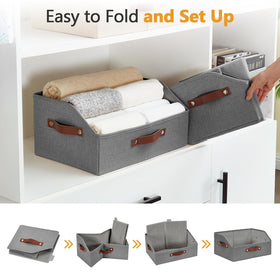 Bagnizer linen trapezoid bin gray inside space for towels or clothes.