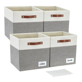 Bagnizer collapsible storage bin in gray and white, 4-pack for versatile closet organization.