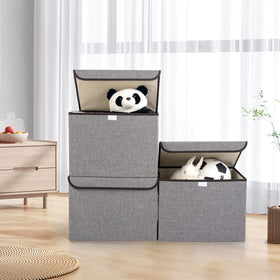 Bagnizer gray fabric bin with lid closed providing dust protection.