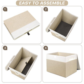 Bagnizer large 22-quart linen storage bin beige and white, versatile for living spaces.