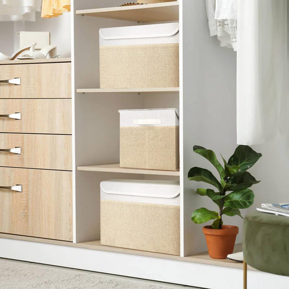 Bagnizer bin in closet helps tidy up seasonal garments and accessories.