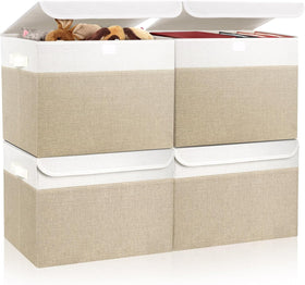 Bagnizer large 22-quart linen storage bin with foldable lid, ideal for closet organization.