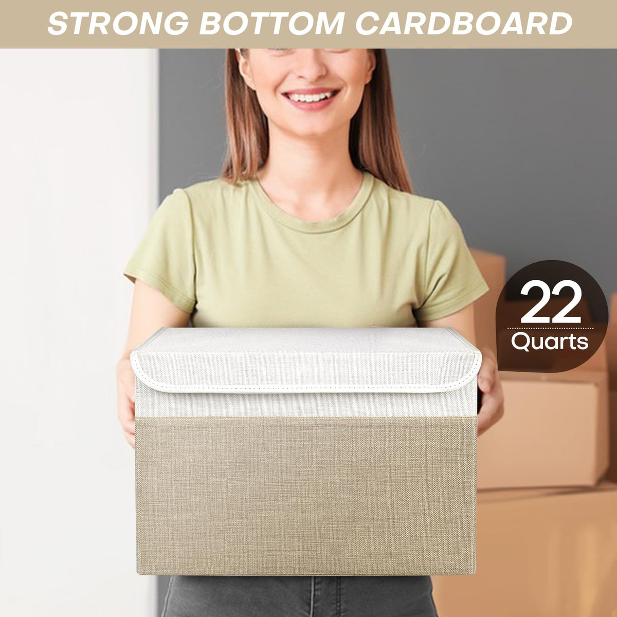 Bagnizer bin with reinforced handles facilitates lifting and moving heavy loads.