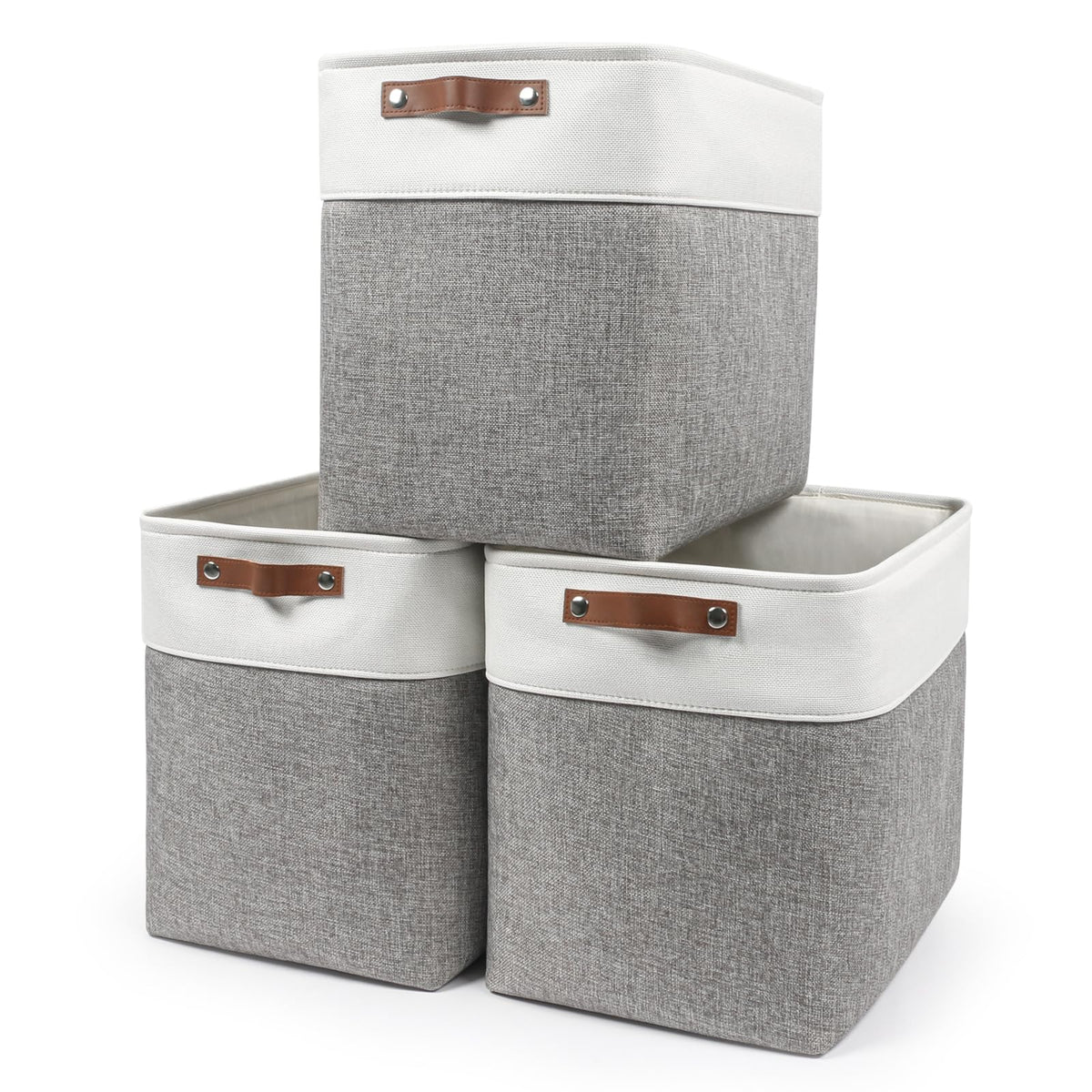 Bagnizer large fabric storage basket in grey and white on a shelf for easy organization
