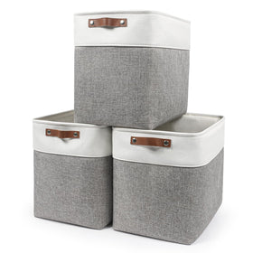 Bagnizer large fabric storage basket in grey and white on a shelf for easy organization