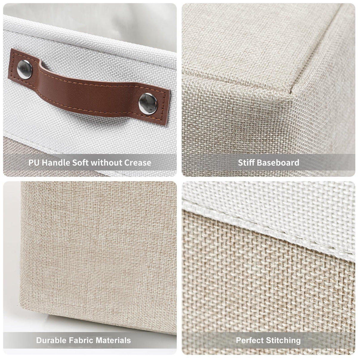 Bagnizer leather handles enable easy carrying from shelf.